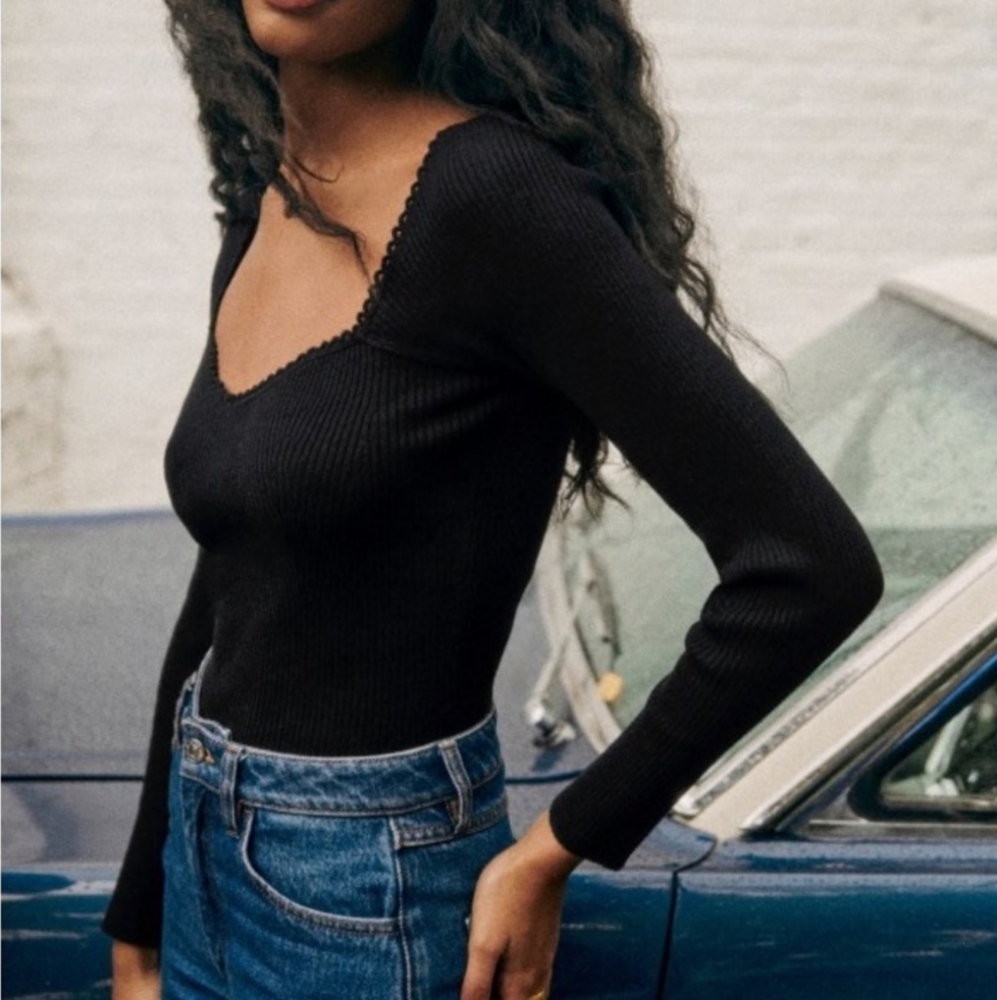 Sezane Black Crew Neck Sweater